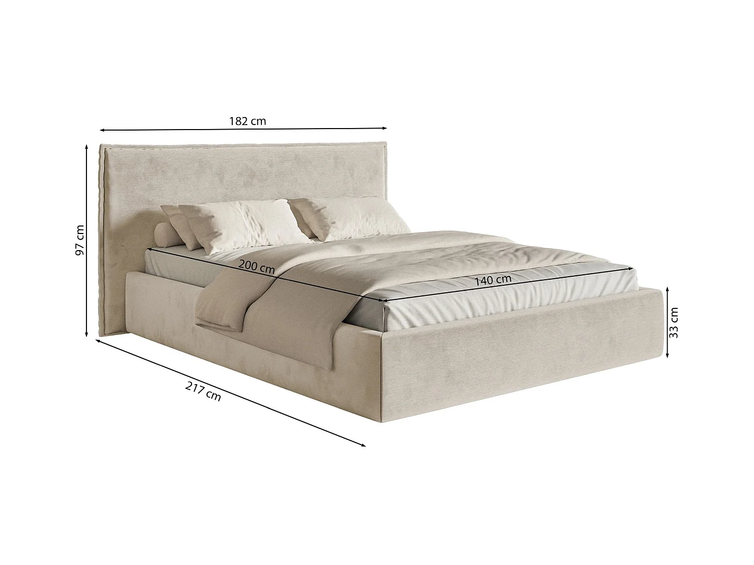 Polsterbett 140×200 mit Bettkasten - Lattenrost - Velours graubraun - SOFTIE