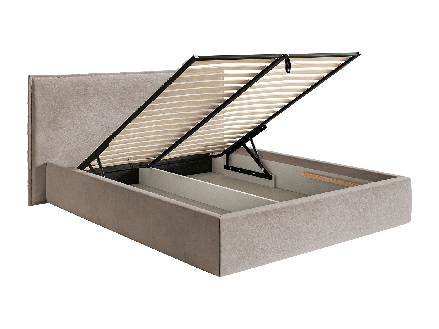 Lit tapissé 140×200 avec coffre et sommier - velours - brun-gris - SOFTIE