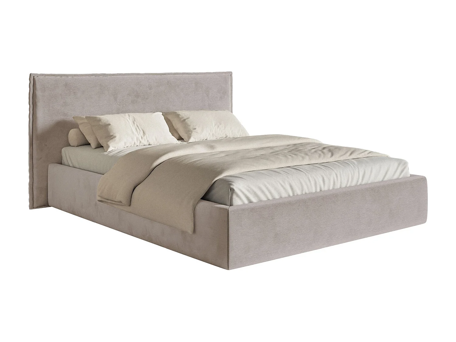 Lit tapissé 140×200 avec coffre et sommier - velours - brun-gris - SOFTIE