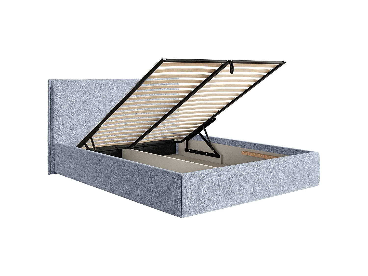 Gestoffeerd bed met opbergruimte – 160x200 cm – lichtblauw – waterafstotende chenille – SOFTIE SLIM