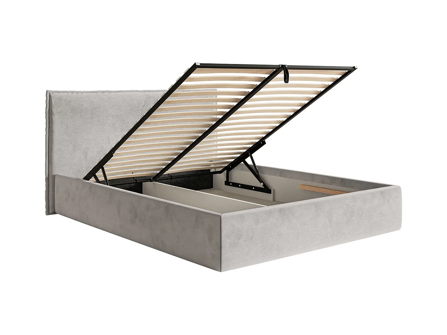 Lit tapissé 140×200 avec coffre et sommier - velours - gris clair - SOFTIE SLIM