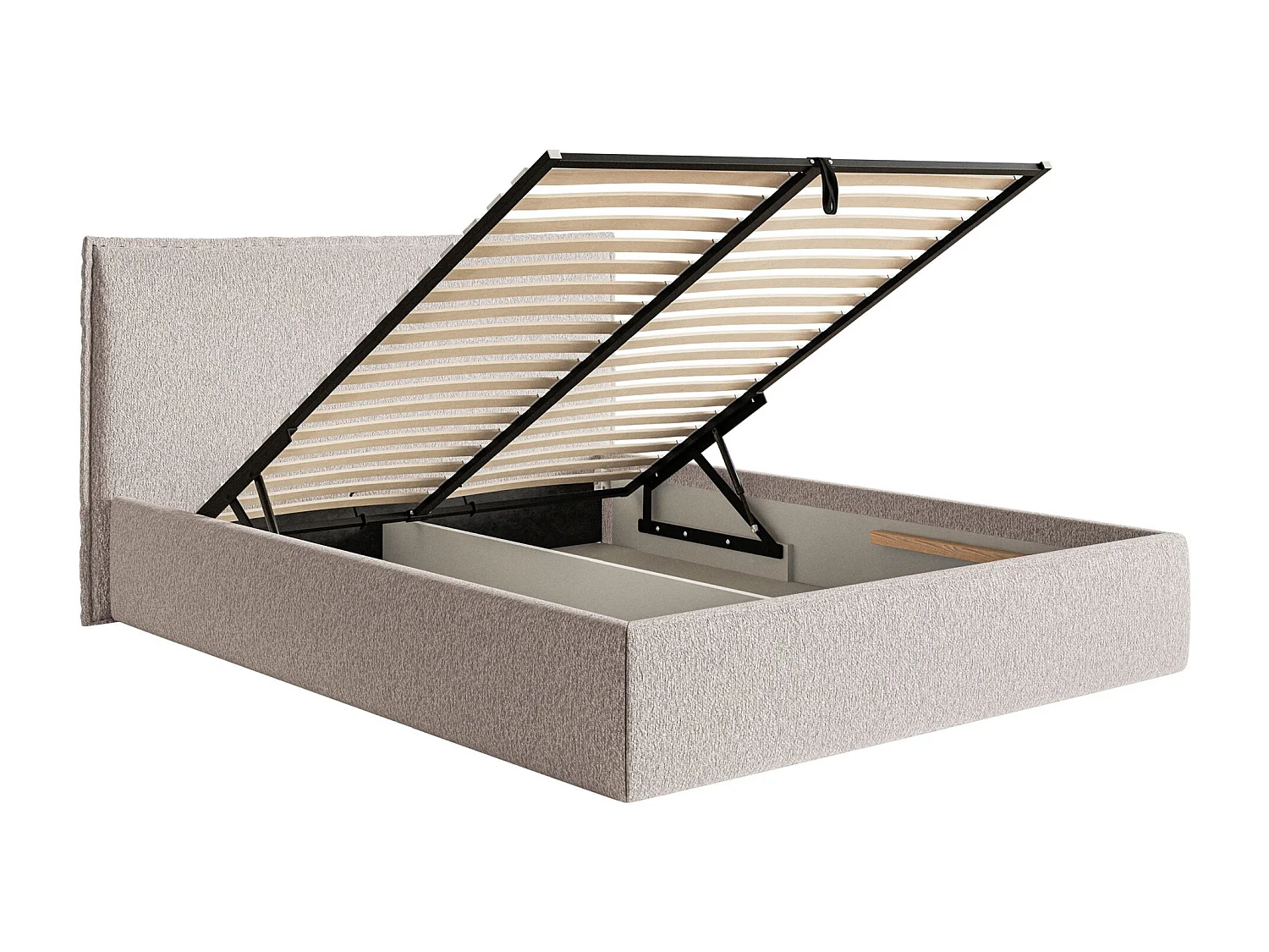 Gestoffeerd bed met opbergruimte – 140x200 cm – beige – waterafstotende chenille – SOFTIE SLIM