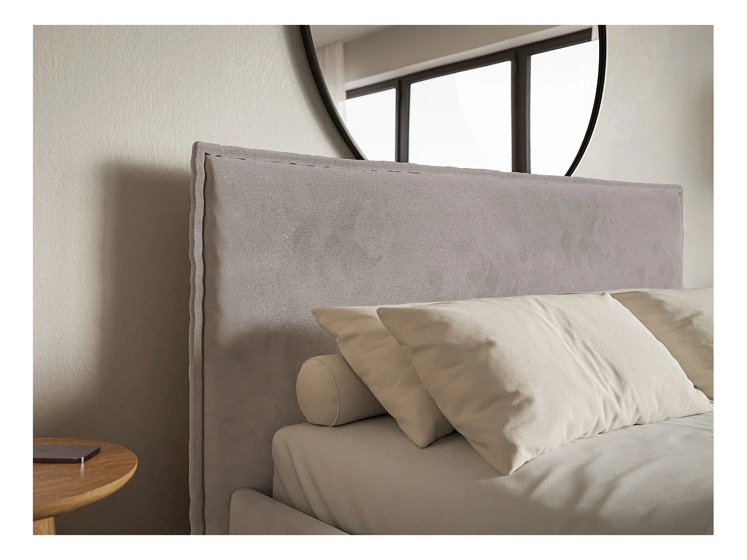 Lit tapissé 180×200 avec coffre et sommier - velours - brun-gris - SOFTIE SLIM