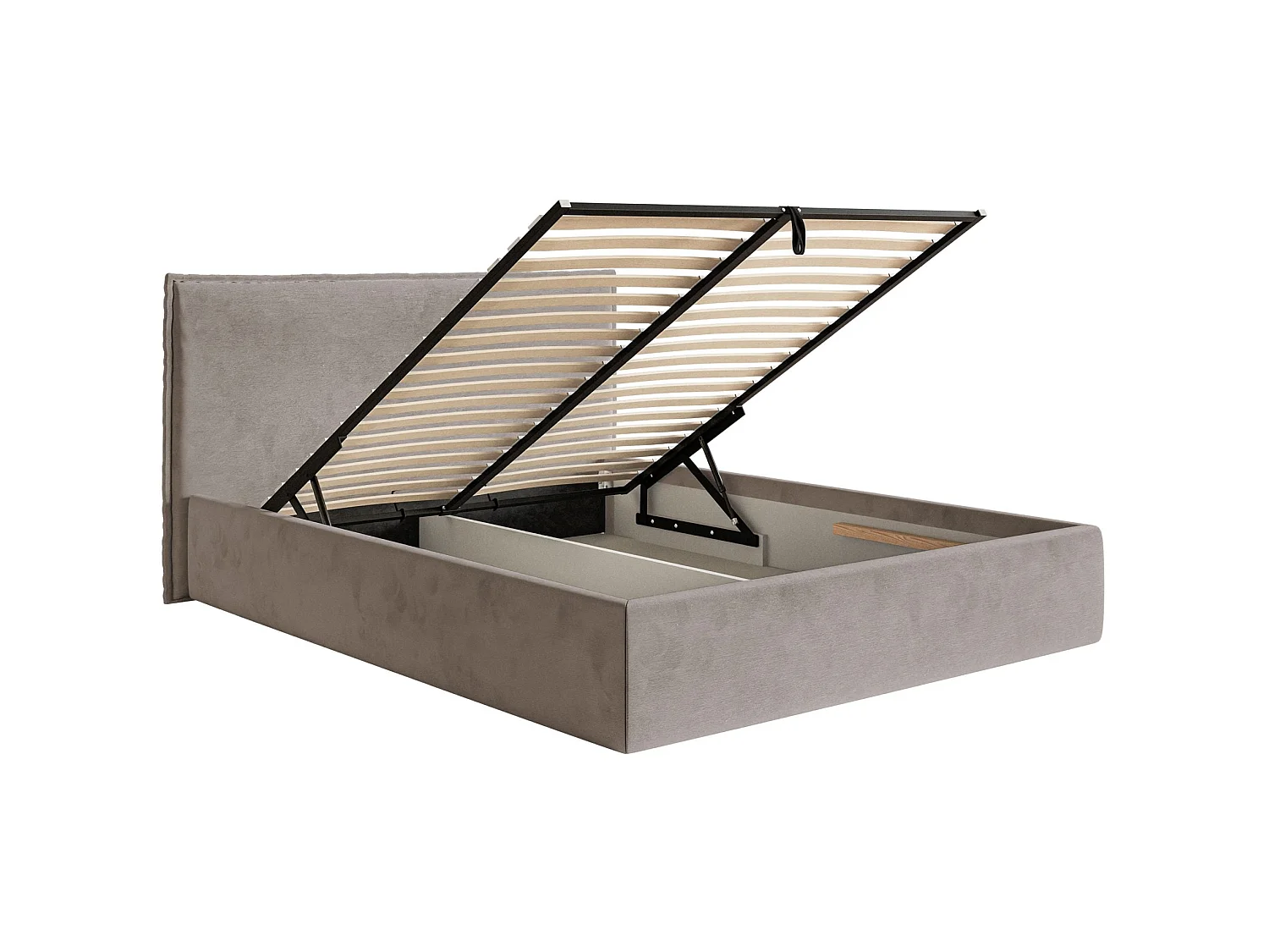 Polsterbett 180×200 mit Bettkasten - Lattenrost - Velours graubraun - SOFTIE SLIM