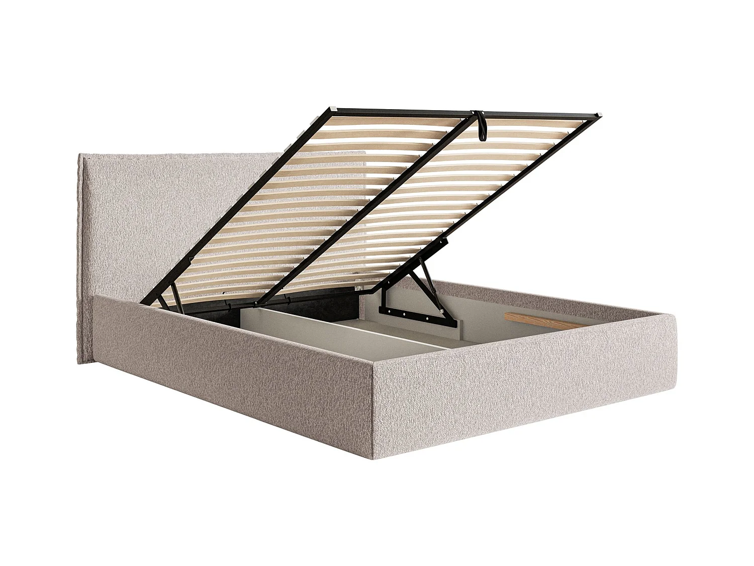 Lit tapissé 160×200 avec coffre et sommier - chenille - beige - SOFTIE SLIM