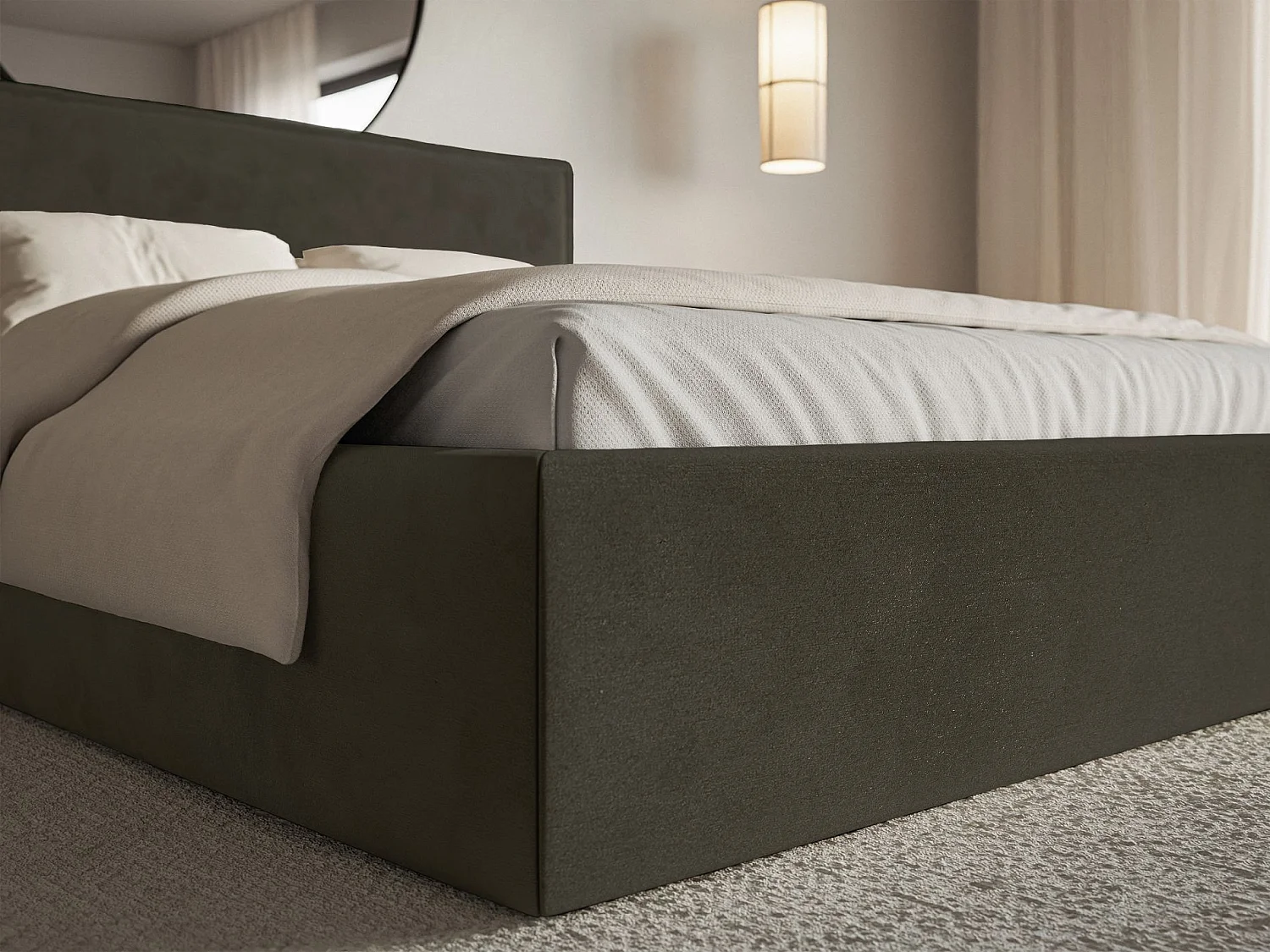 Lit tapissé 140×200 avec coffre et sommier - velours - vert foncé - SOFTIE