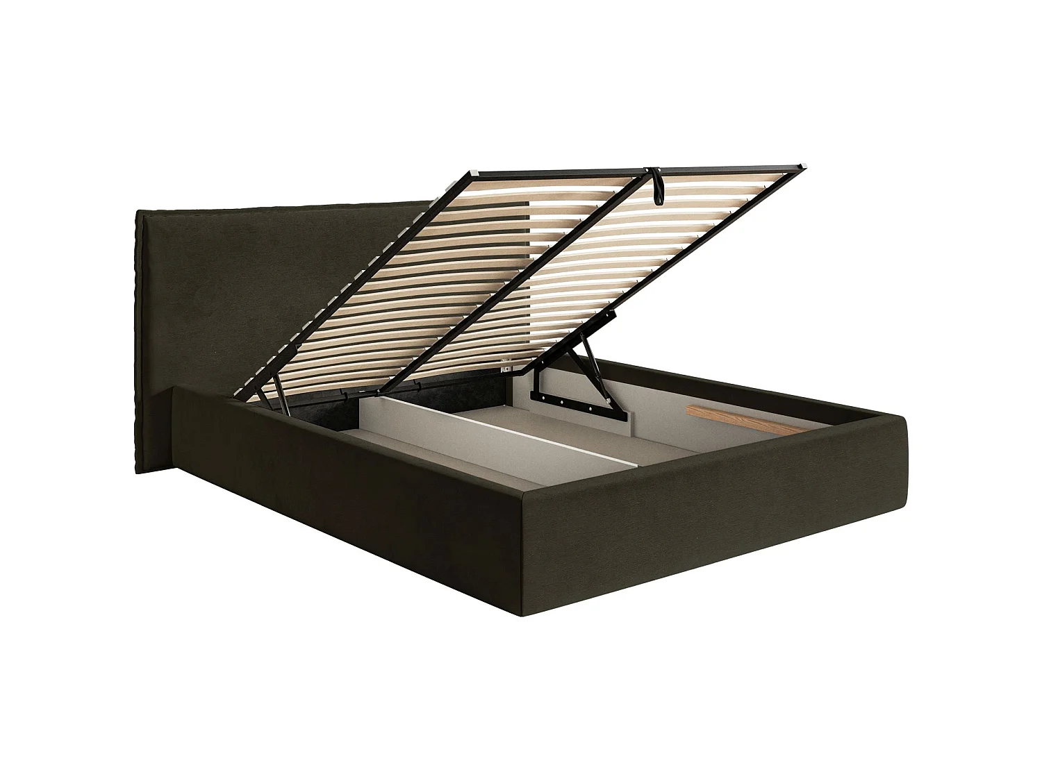 Lit tapissé 160×200 avec coffre et sommier - velours - vert foncé - SOFTIE