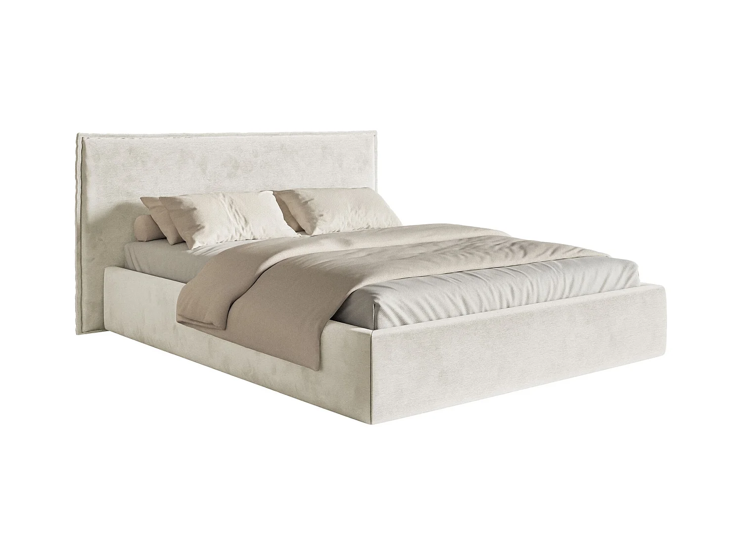 Lit tapissé 160×200- velours - grège - SOFTIE