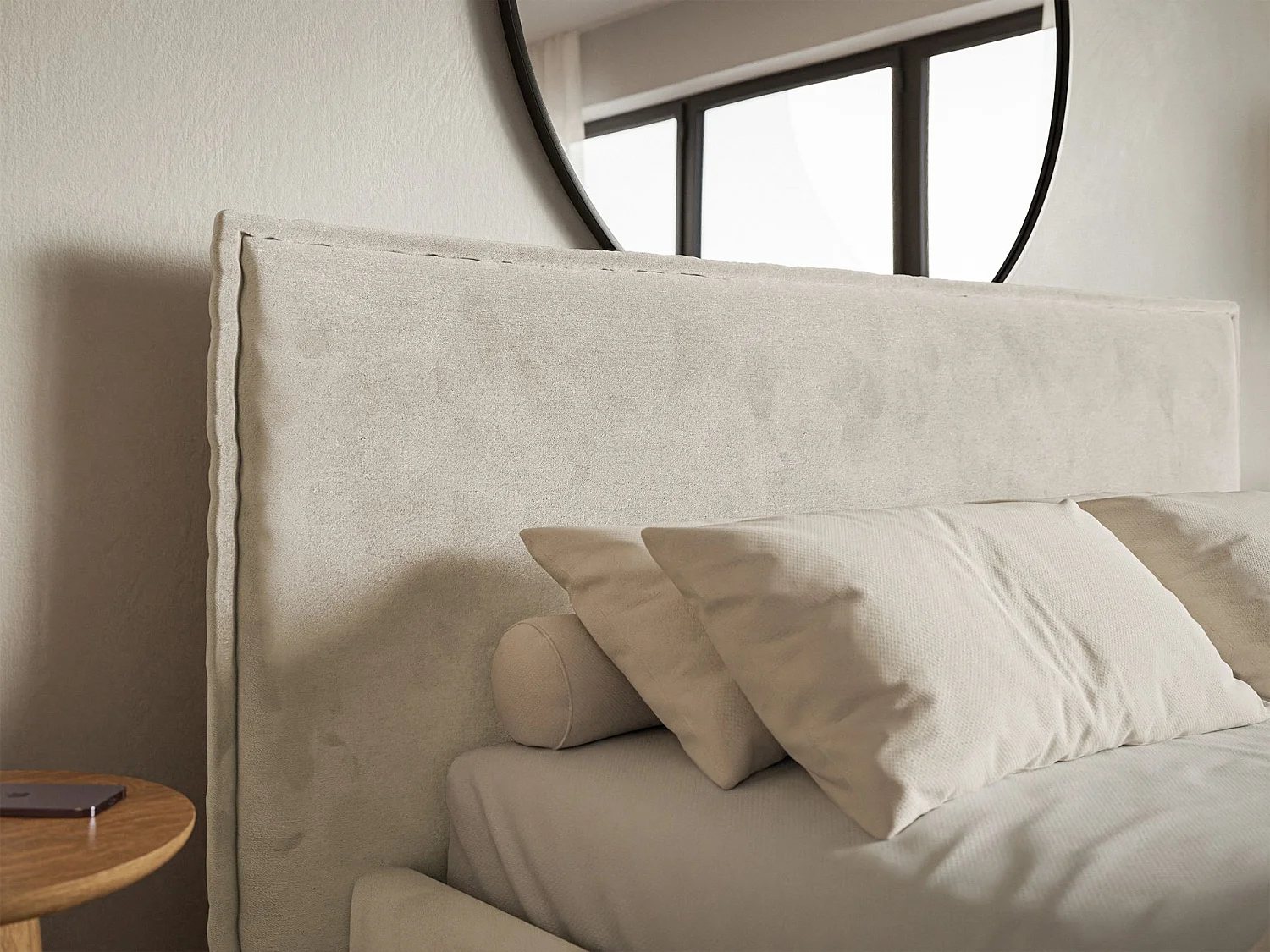 Lit tapissé 140×200- velours - beige - SOFTIE