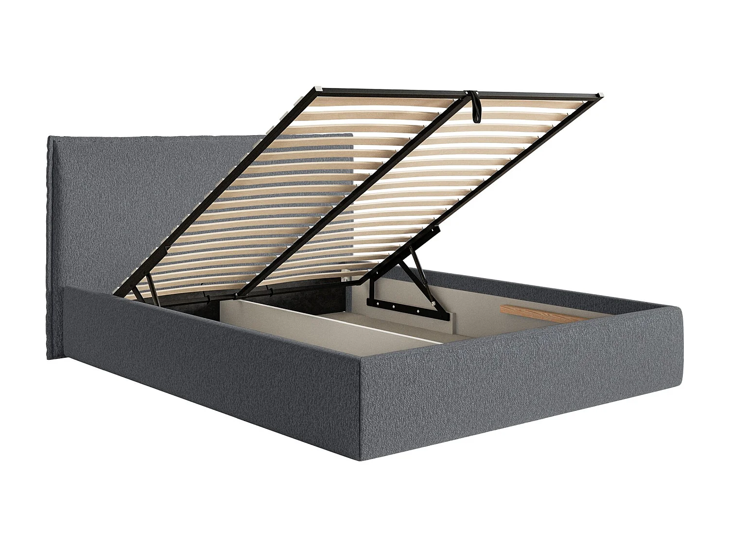 Lit tapissé 160×200 avec coffre et sommier - chenille - graphite - SOFTIE SLIM