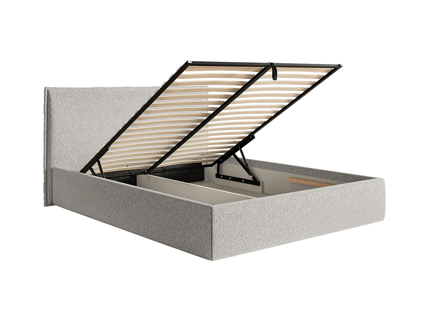 Lit tapissé 200×200 avec coffre et sommier - chenille - gris clair - SOFTIE SLIM