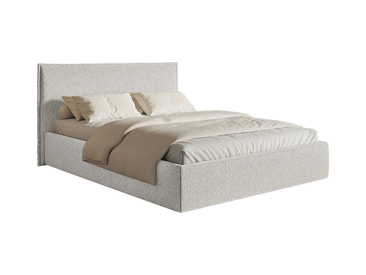 Polsterbett 200×200 mit Bettkasten - Lattenrost - Chenille hellgrau - SOFTIE SLIM