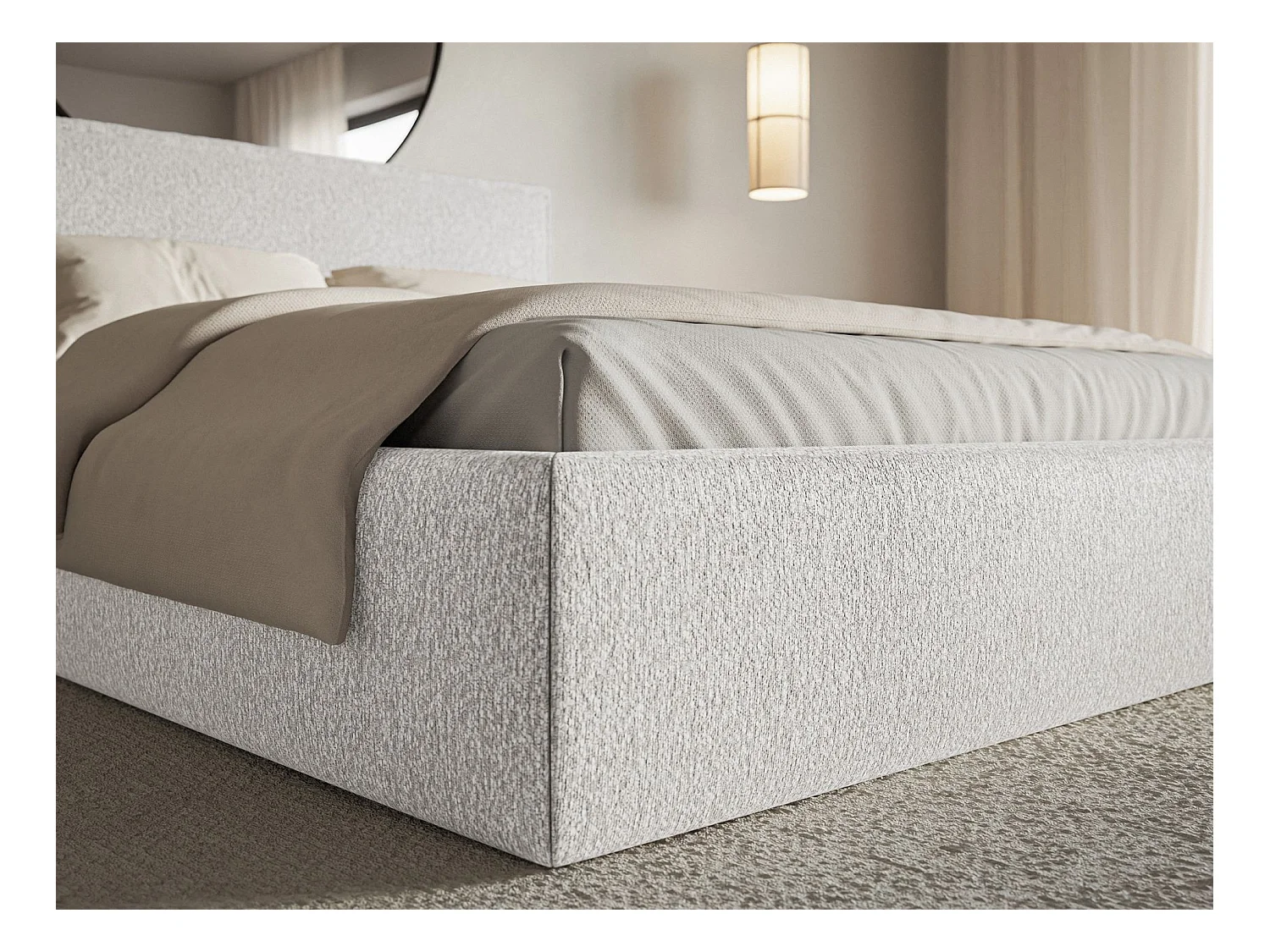 Polsterbett 200×200 mit Bettkasten - Lattenrost - Chenille hellgrau - SOFTIE SLIM