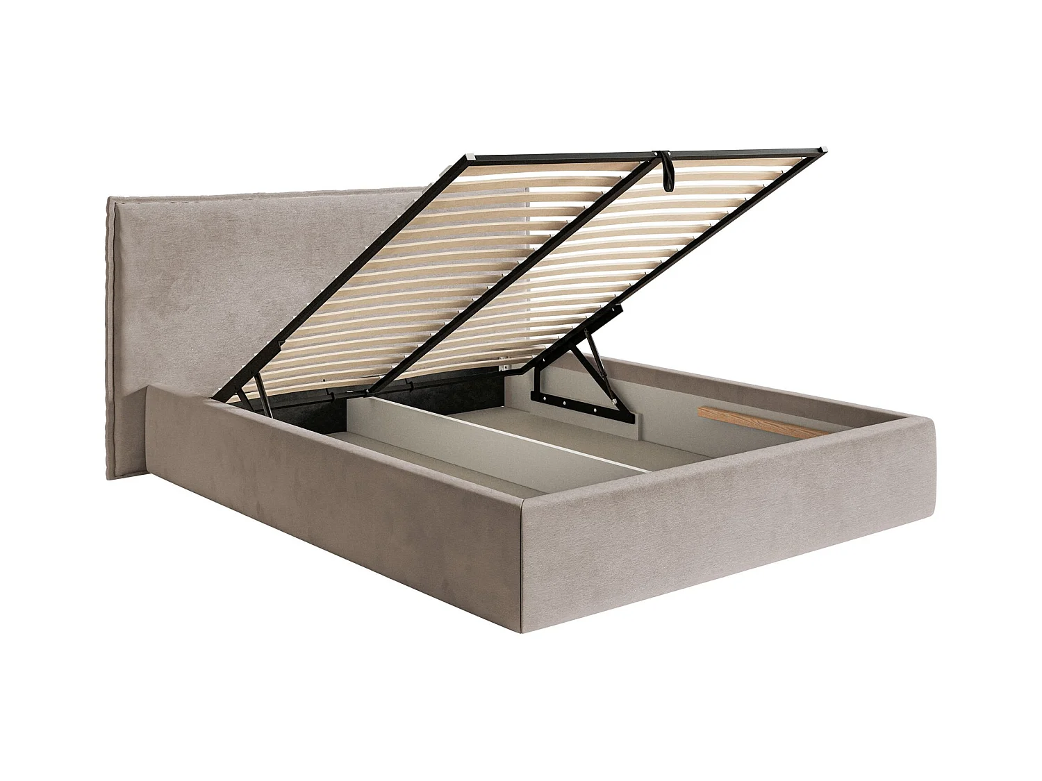 Lit tapissé 160×200 avec coffre et sommier - velours - brun-gris - SOFTIE