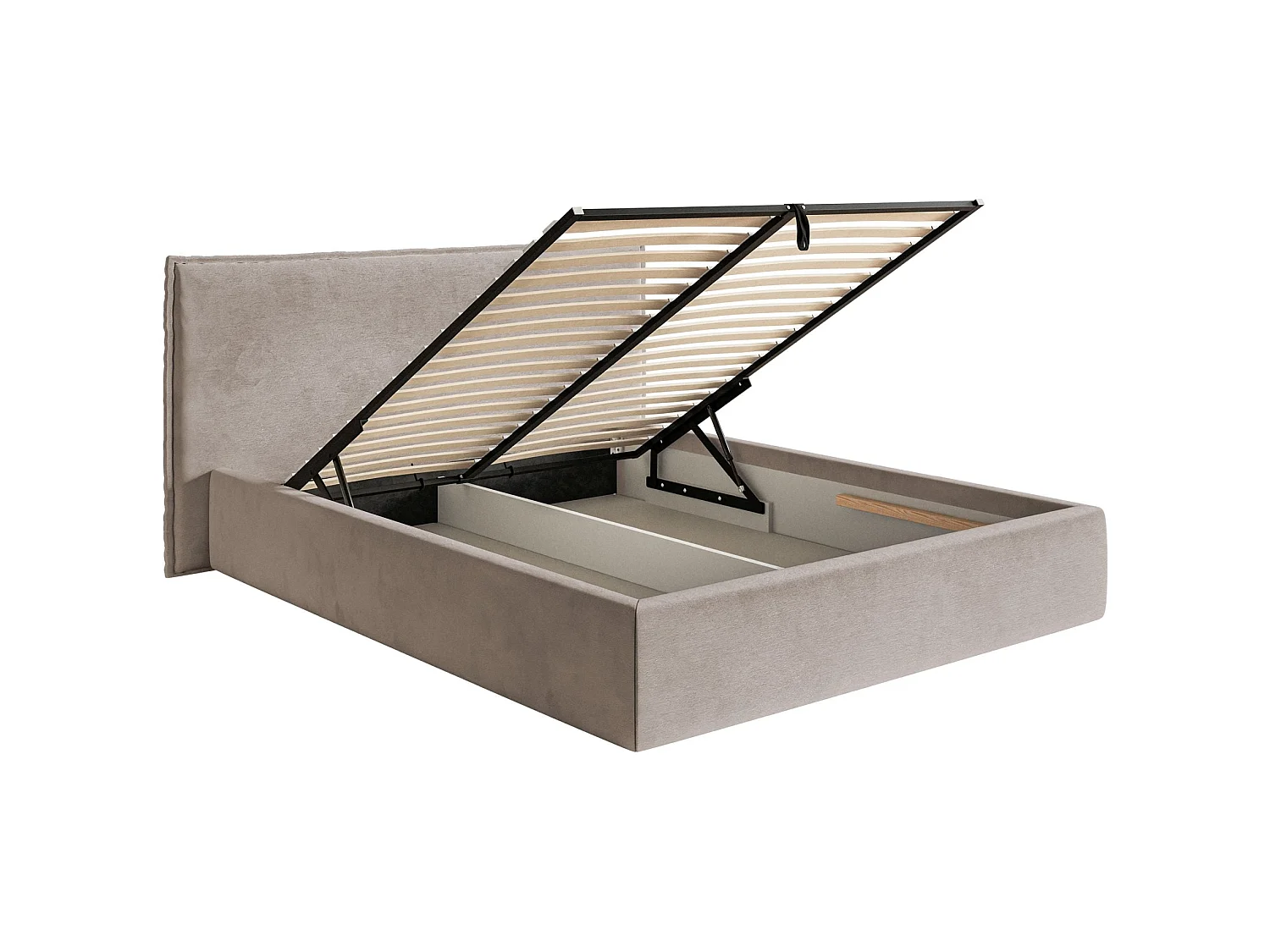 Lit tapissé 160×200 avec coffre et sommier - velours - brun-gris - SOFTIE