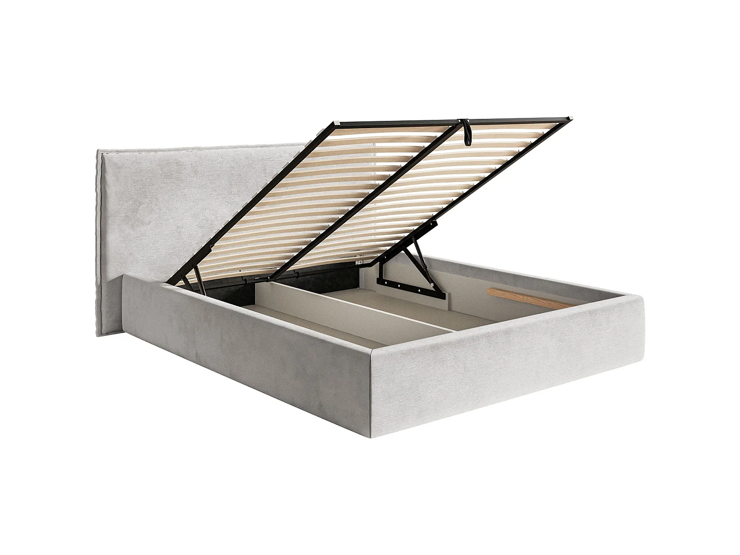 Polsterbett 160×200 mit Bettkasten - Lattenrost - Velours hellgrau - SOFTIE