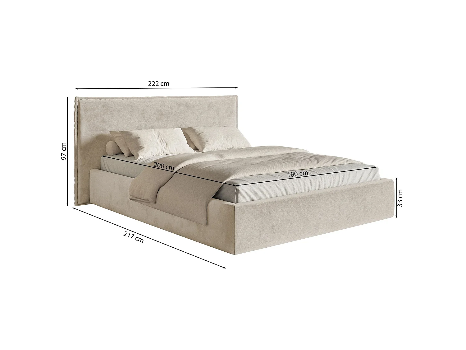Gestoffeerd bed – 180x200 cm – beige – waterafstotende velours – SOFTIE