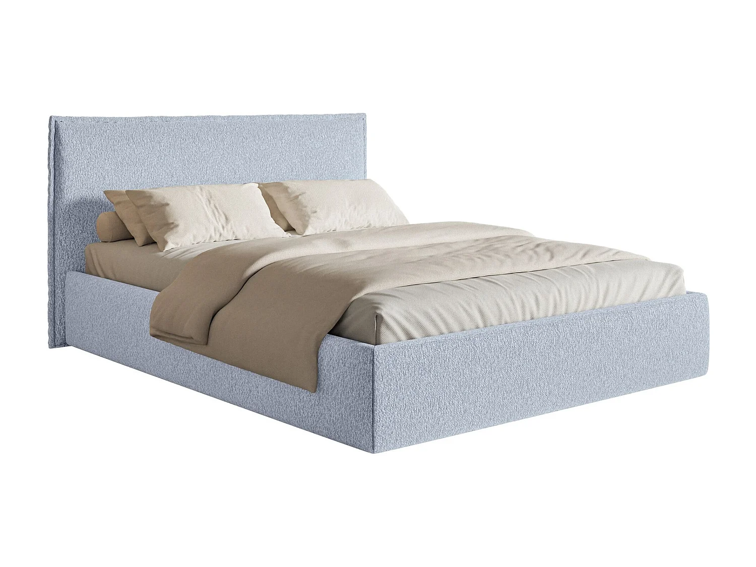 Lit tapissé 140×200- chenille - bleu clair - SOFTIE SLIM
