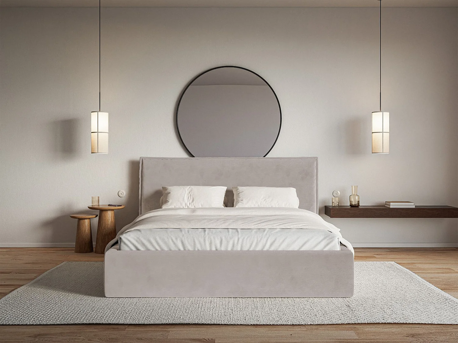 Lit tapissé 180×200 avec coffre et sommier - velours - brun-gris - SOFTIE