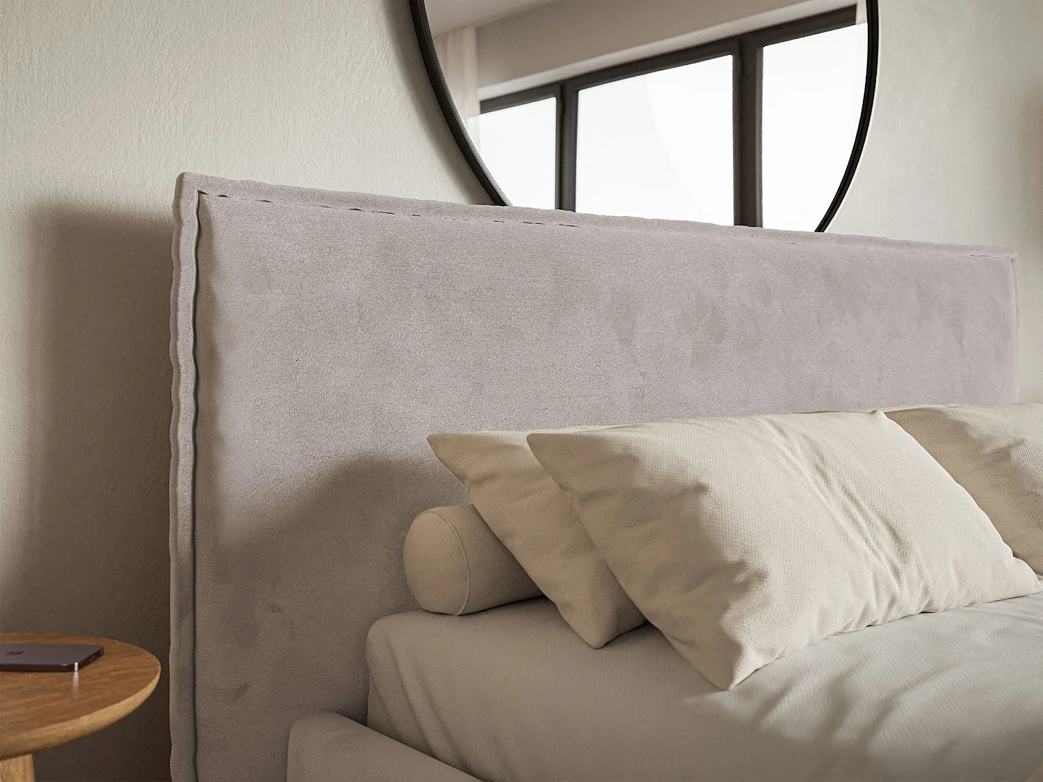 Lit tapissé 180×200 avec coffre et sommier - velours - brun-gris - SOFTIE