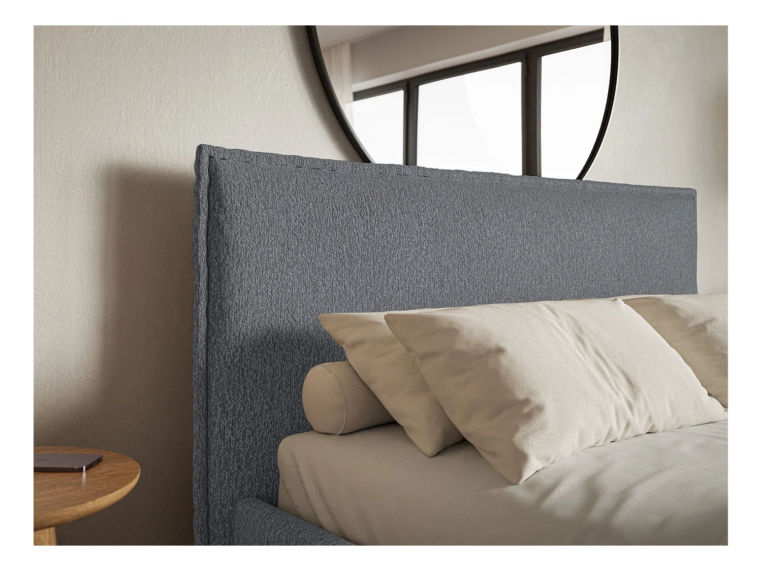 Lit tapissé 160×200- chenille - graphite - SOFTIE SLIM