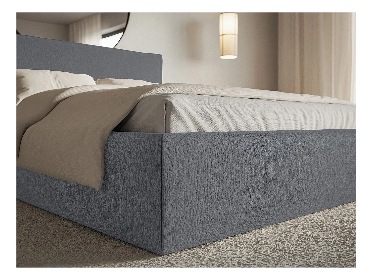Lit tapissé 160×200- chenille - graphite - SOFTIE SLIM