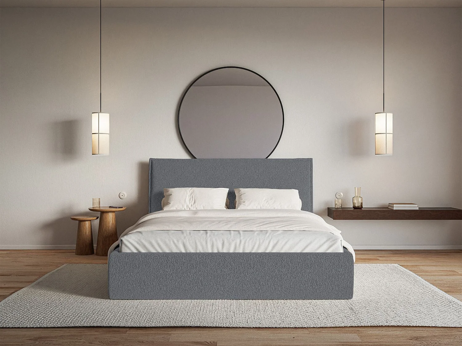 Lit tapissé 160×200- chenille - graphite - SOFTIE SLIM