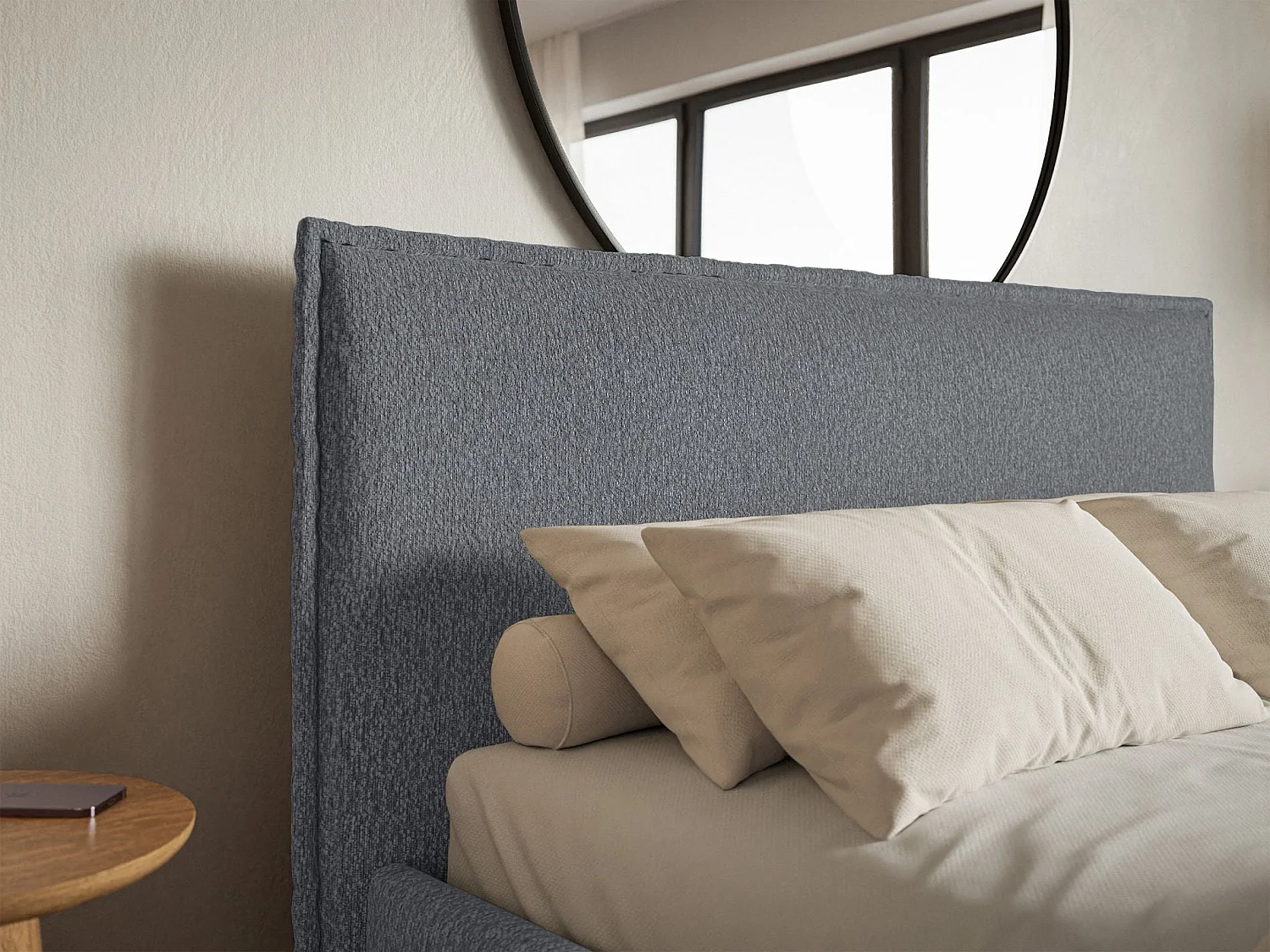 Lit tapissé 160×200- chenille - graphite - SOFTIE SLIM