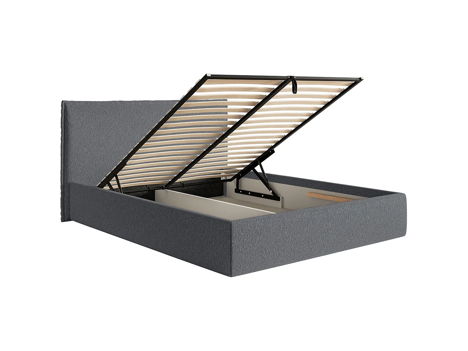 Gestoffeerd bed met opbergruimte – 200x200 cm – grafiet – waterafstotende chenille – SOFTIE SLIM