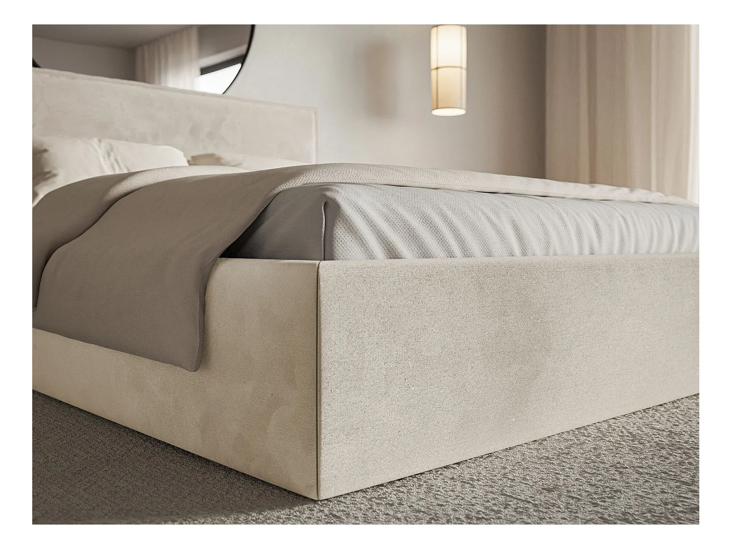 Lit tapissé 180×200- velours - beige - SOFTIE SLIM