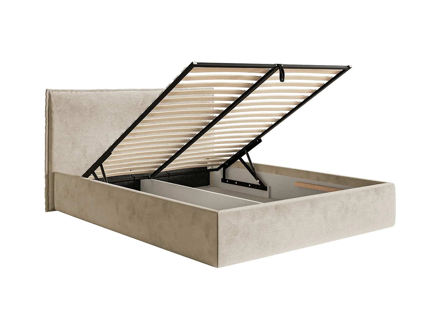 Lit tapissé 140×200 avec coffre et sommier - velours - beige - SOFTIE SLIM