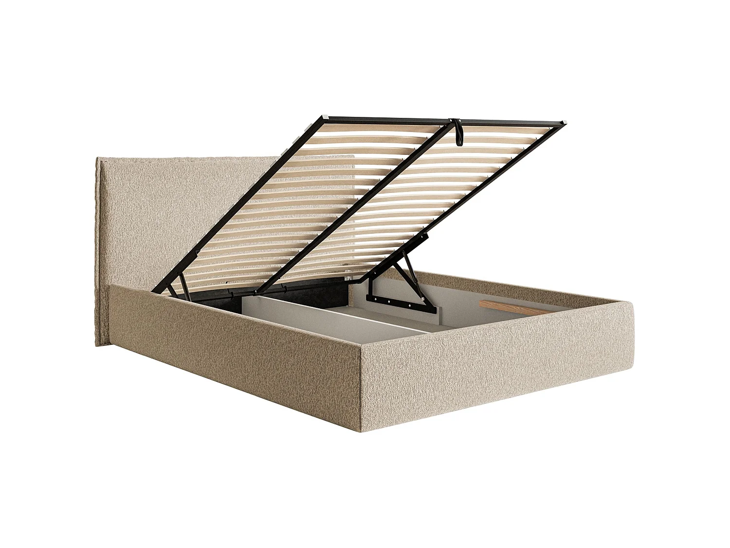 Gestoffeerd bed met opbergruimte – 200x200 cm – lichtbeige – waterafstotende chenille – SOFTIE SLIM