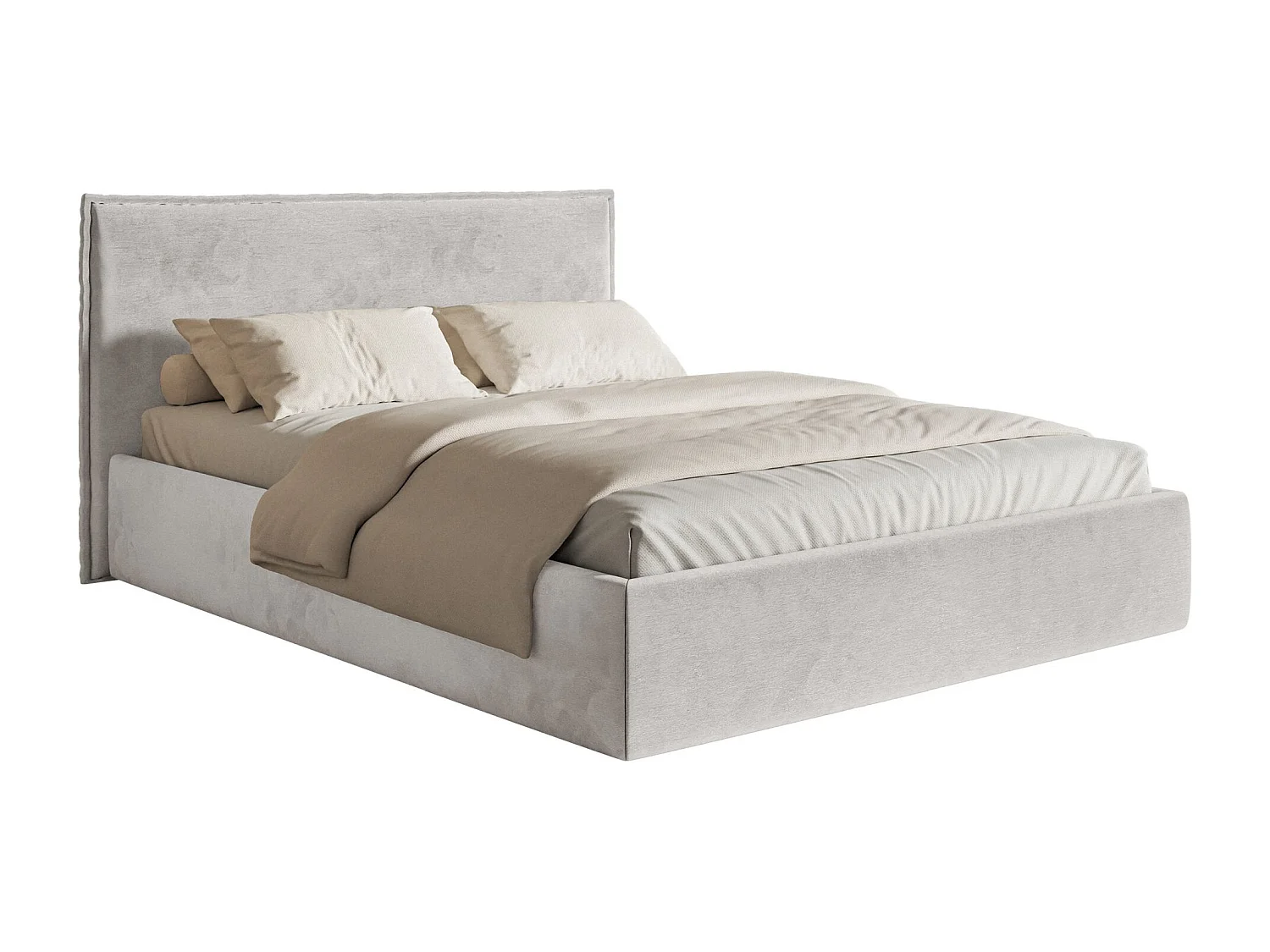 Lit tapissé 140×200- velours - gris clair - SOFTIE SLIM