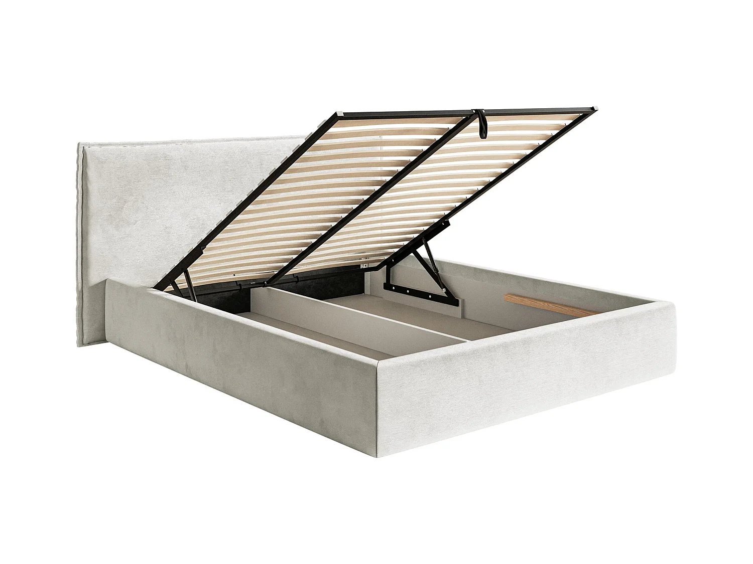 Lit tapissé 180×200 avec coffre et sommier - velours - grège - SOFTIE