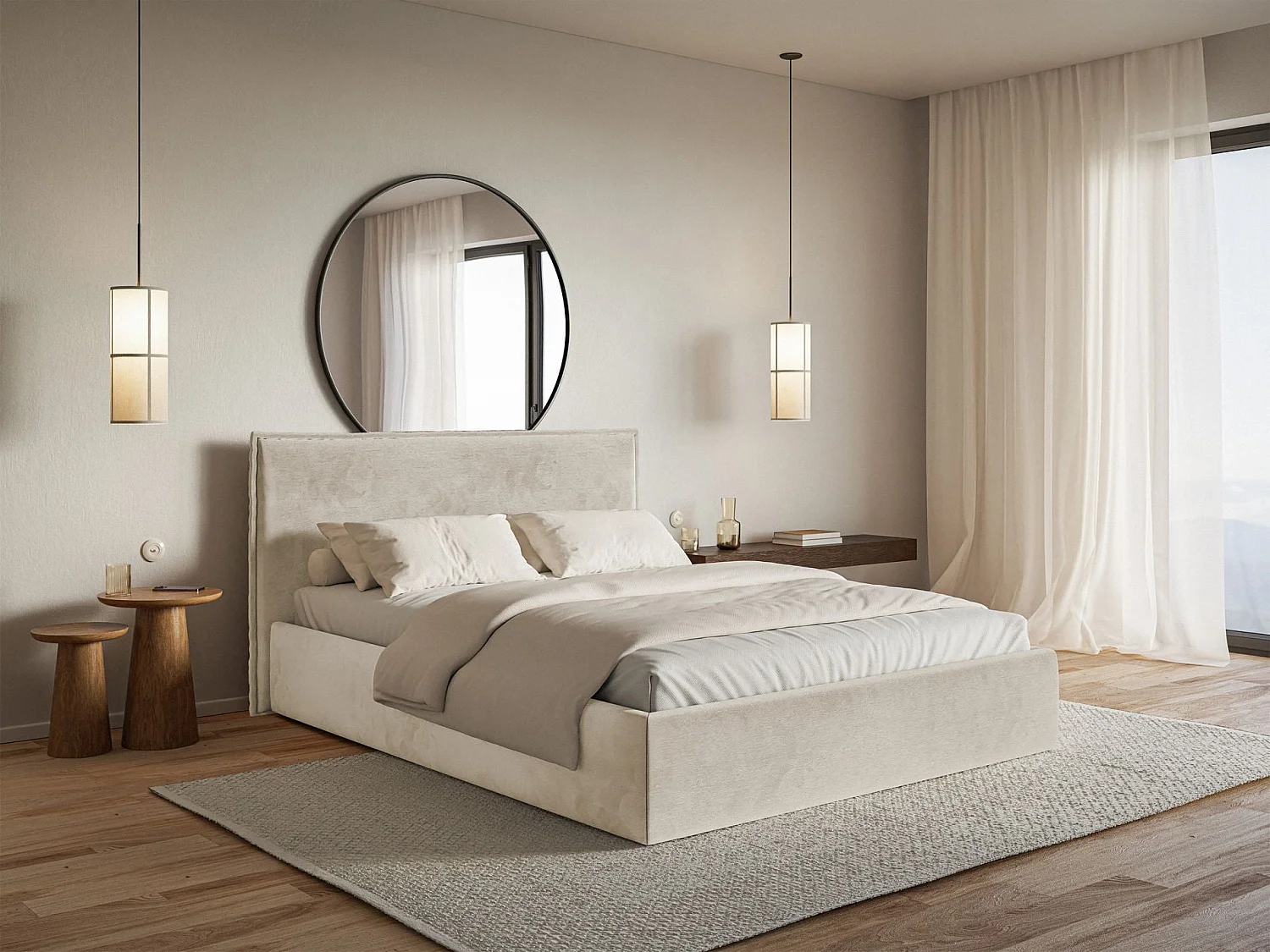 Polsterbett 180×200 mit Bettkasten - Lattenrost - Velours beige - SOFTIE SLIM