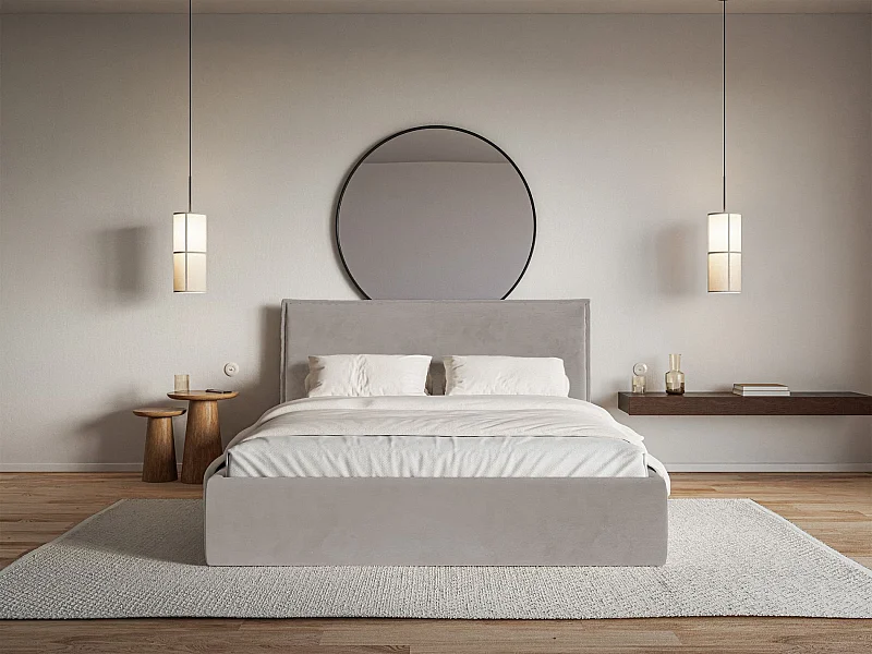 Lit tapissé 180×200- velours - brun-gris - SOFTIE SLIM