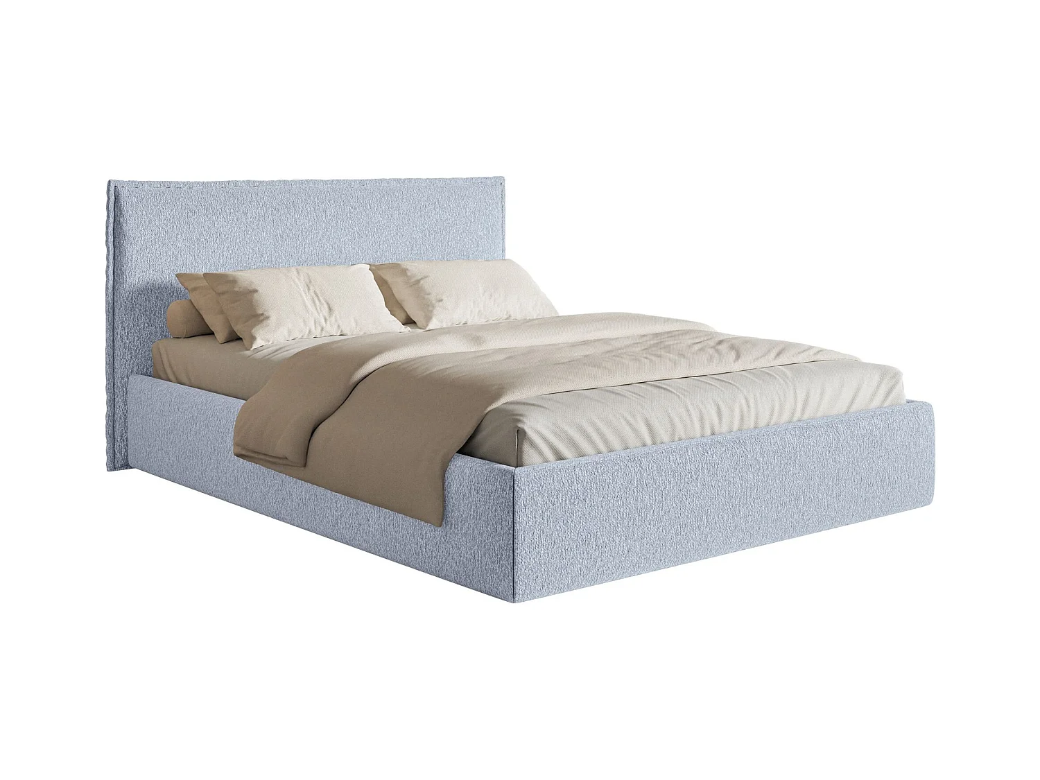 Lit tapissé 140×200 avec coffre et sommier - chenille - bleu clair - SOFTIE SLIM