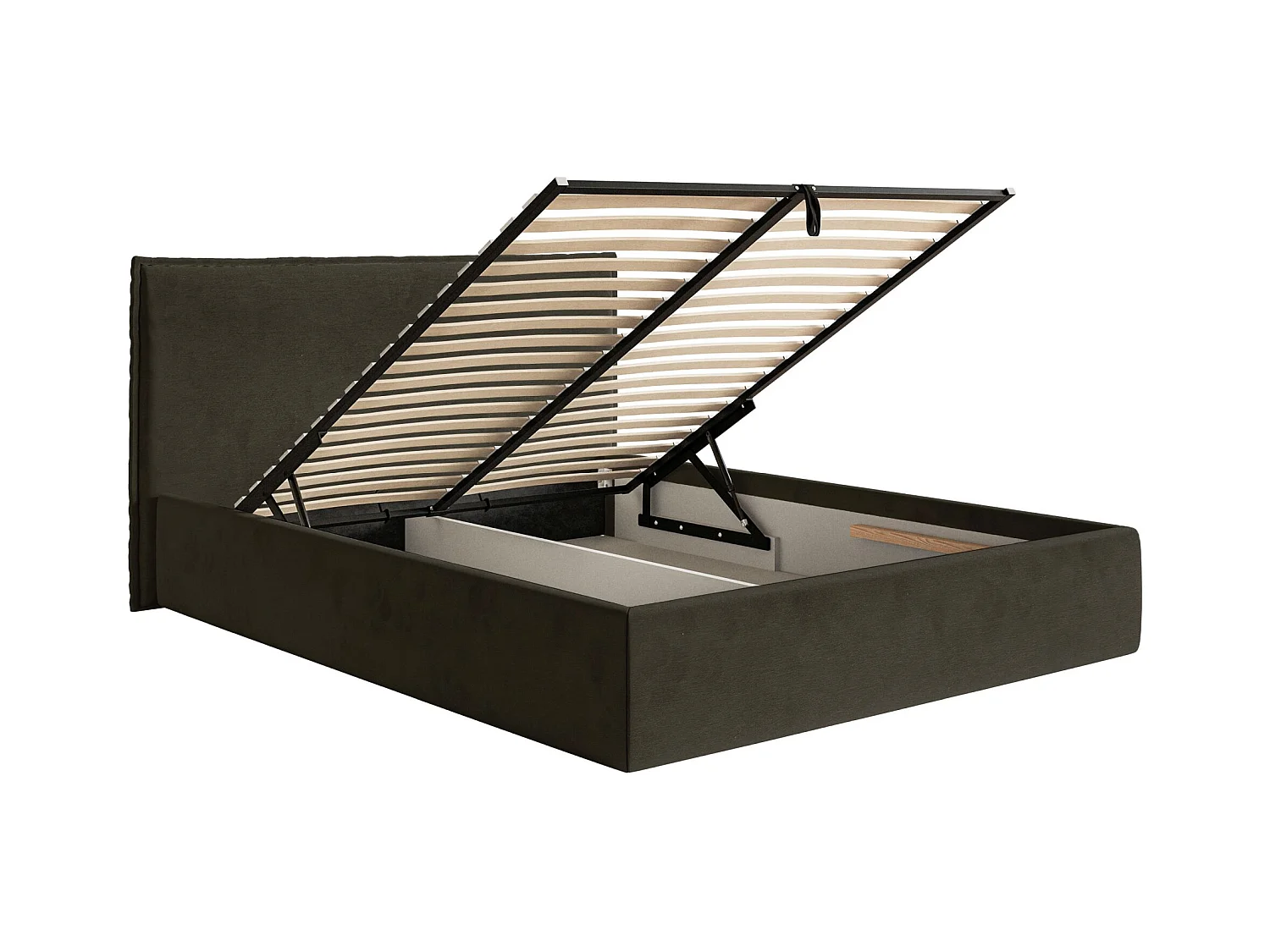 Lit tapissé 140×200 avec coffre et sommier - velours - vert foncé - SOFTIE SLIM