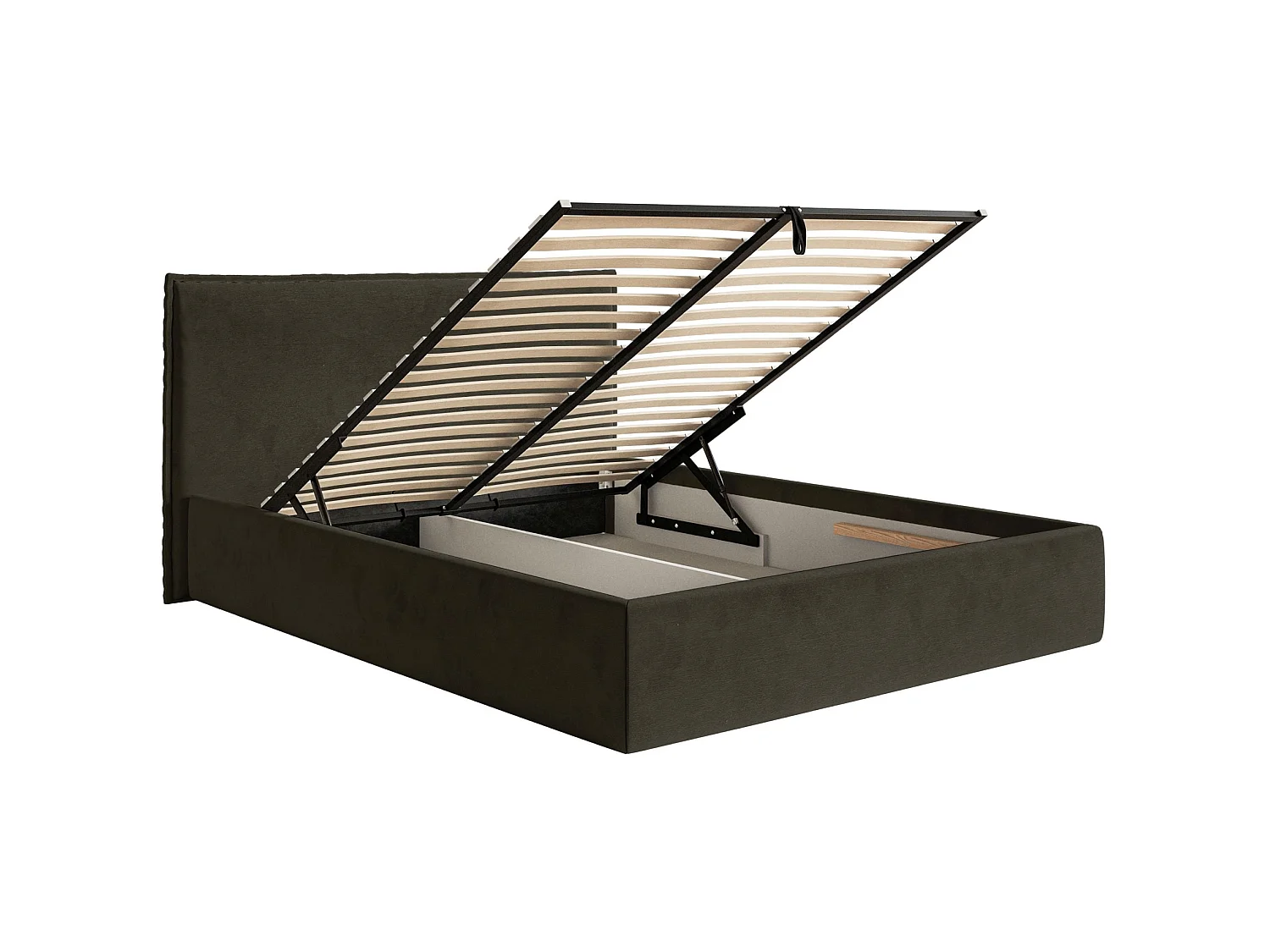 Polsterbett 140×200 mit Bettkasten - Lattenrost - Velours dunkelgrün - SOFTIE SLIM