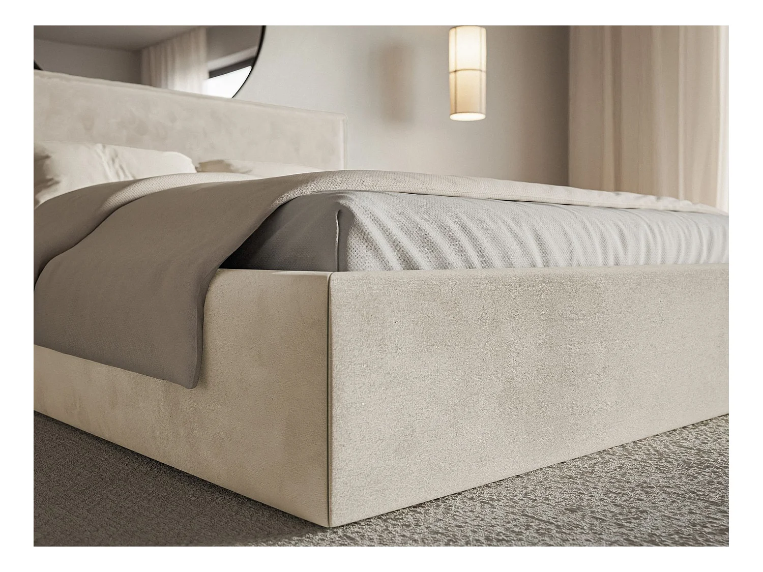 Gestoffeerd bed – 160x200 cm – beige – waterafstotende velours – SOFTIE