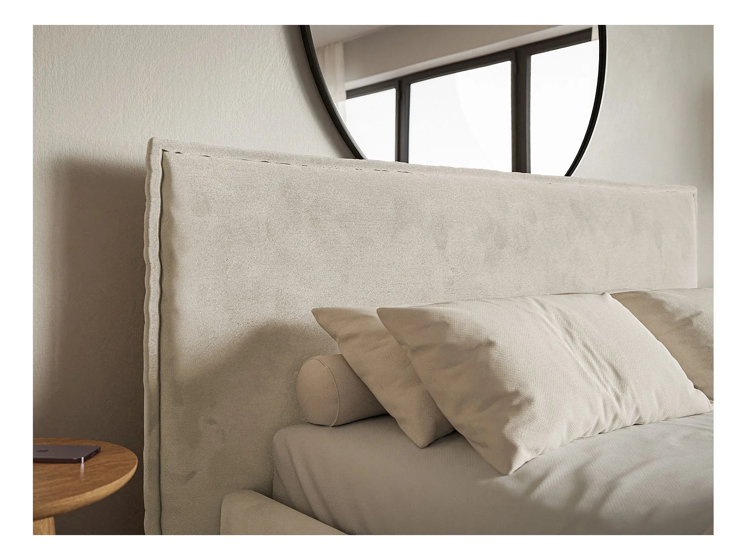 Lit tapissé 160×200- velours - beige - SOFTIE