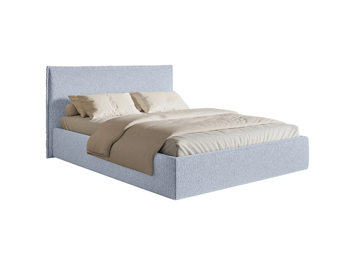 Polsterbett 200×200 mit Bettkasten - Lattenrost - Chenille hellblau - SOFTIE SLIM