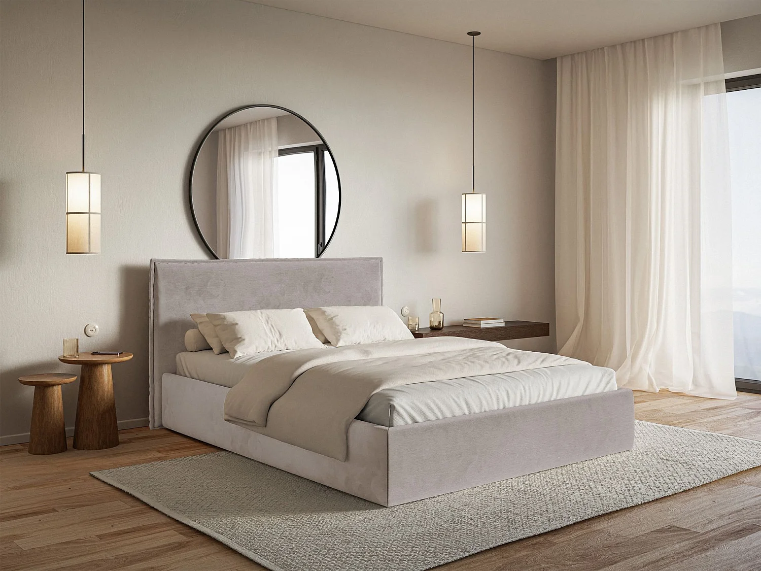 Lit tapissé 160×200- velours - brun-gris - SOFTIE SLIM