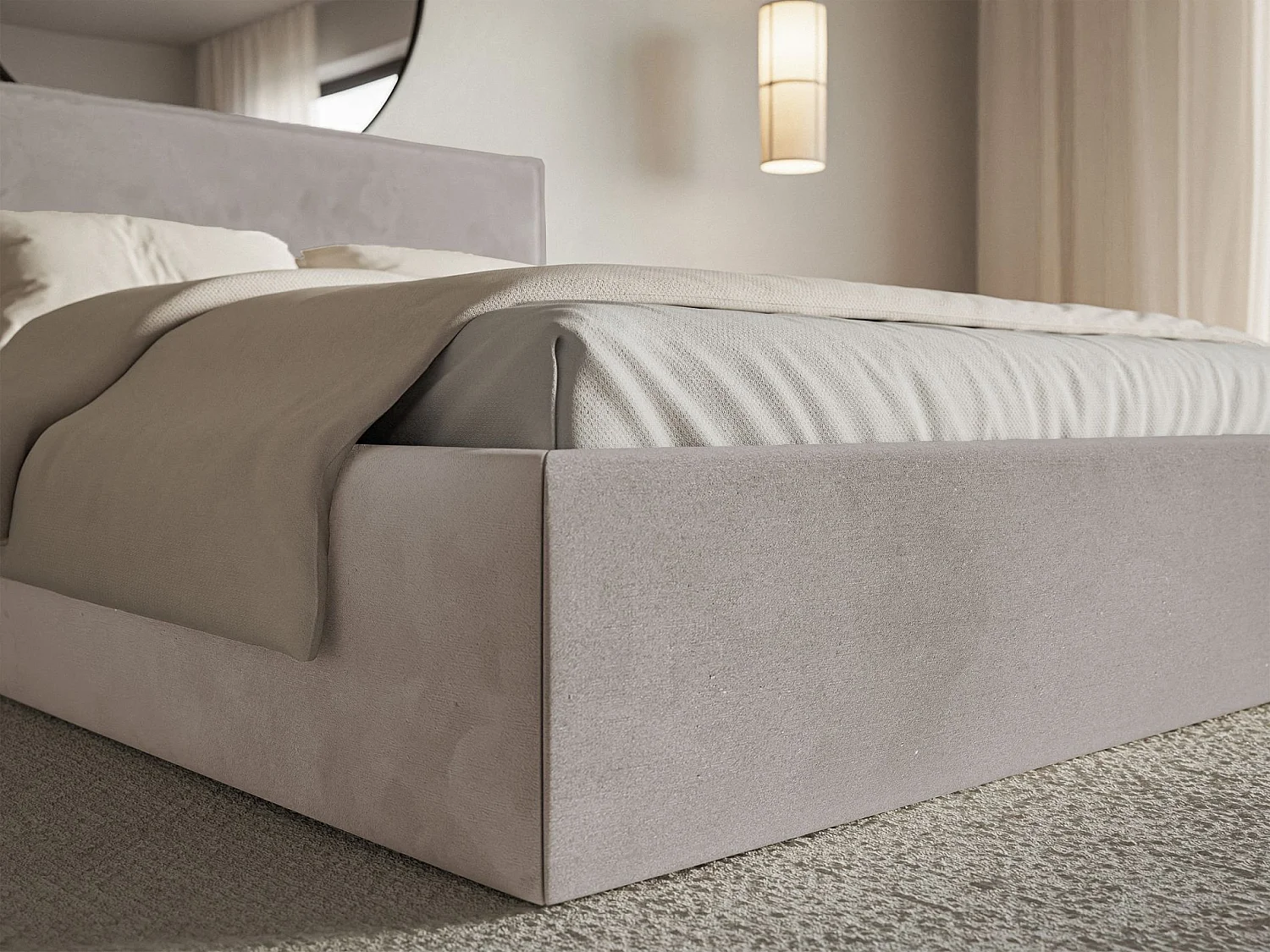 Lit tapissé 160×200- velours - brun-gris - SOFTIE SLIM