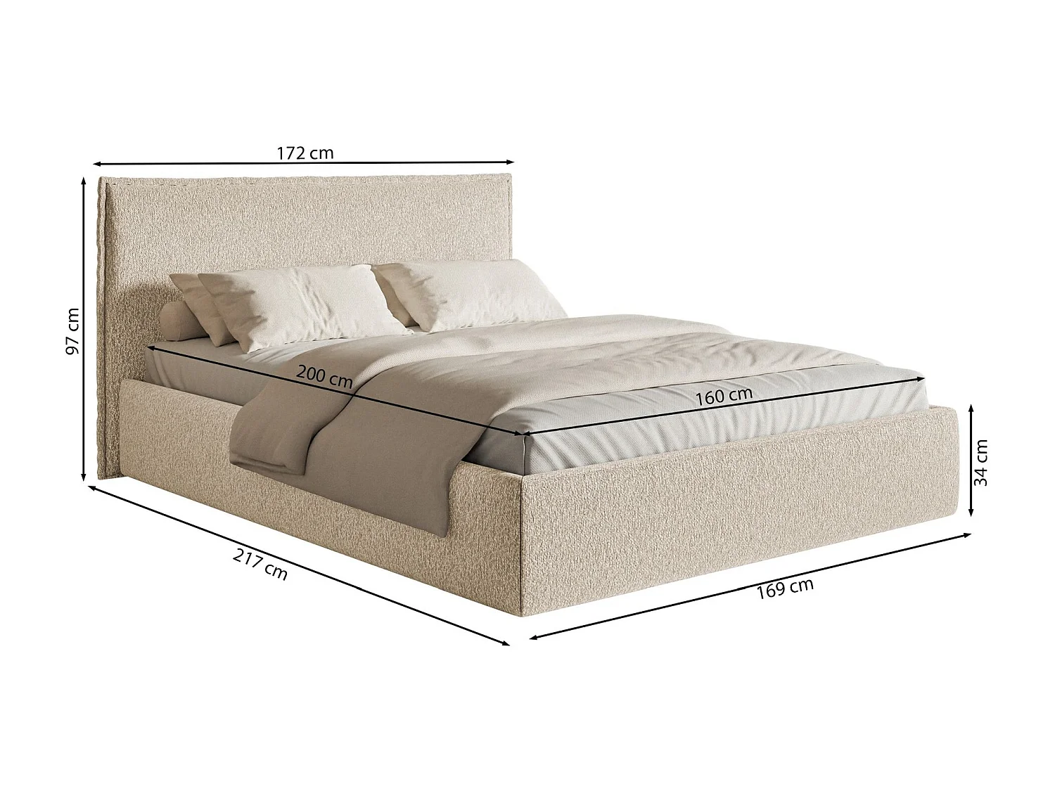 Lit tapissé 160×200- chenille - beige foncé - SOFTIE SLIM
