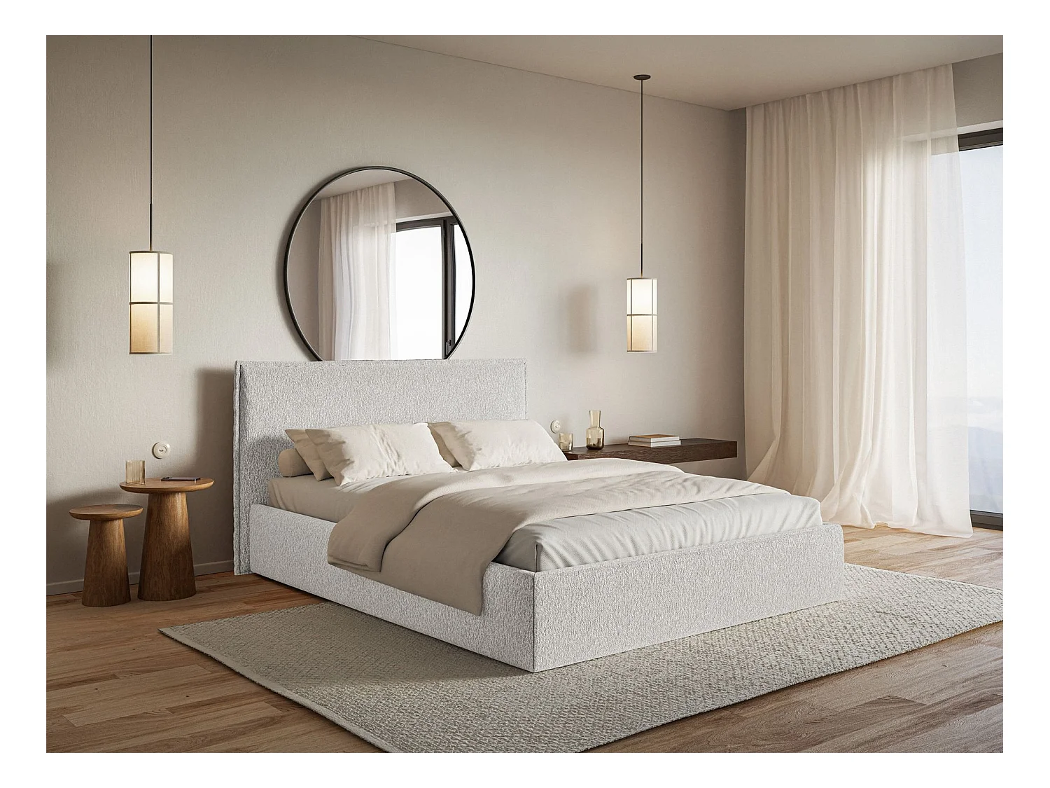 Lit tapissé 140×200- chenille - gris clair - SOFTIE SLIM