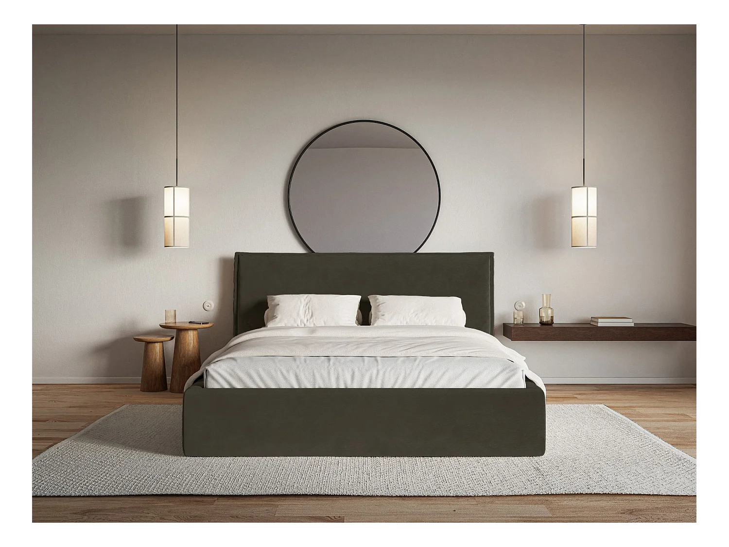 Lit tapissé 180×200- velours - vert foncé - SOFTIE