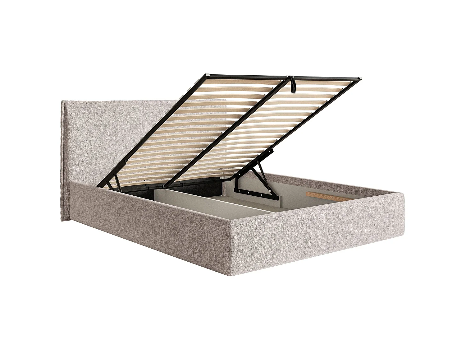 Gestoffeerd bed met opbergruimte – 180x200 cm – beige – waterafstotende chenille – SOFTIE SLIM