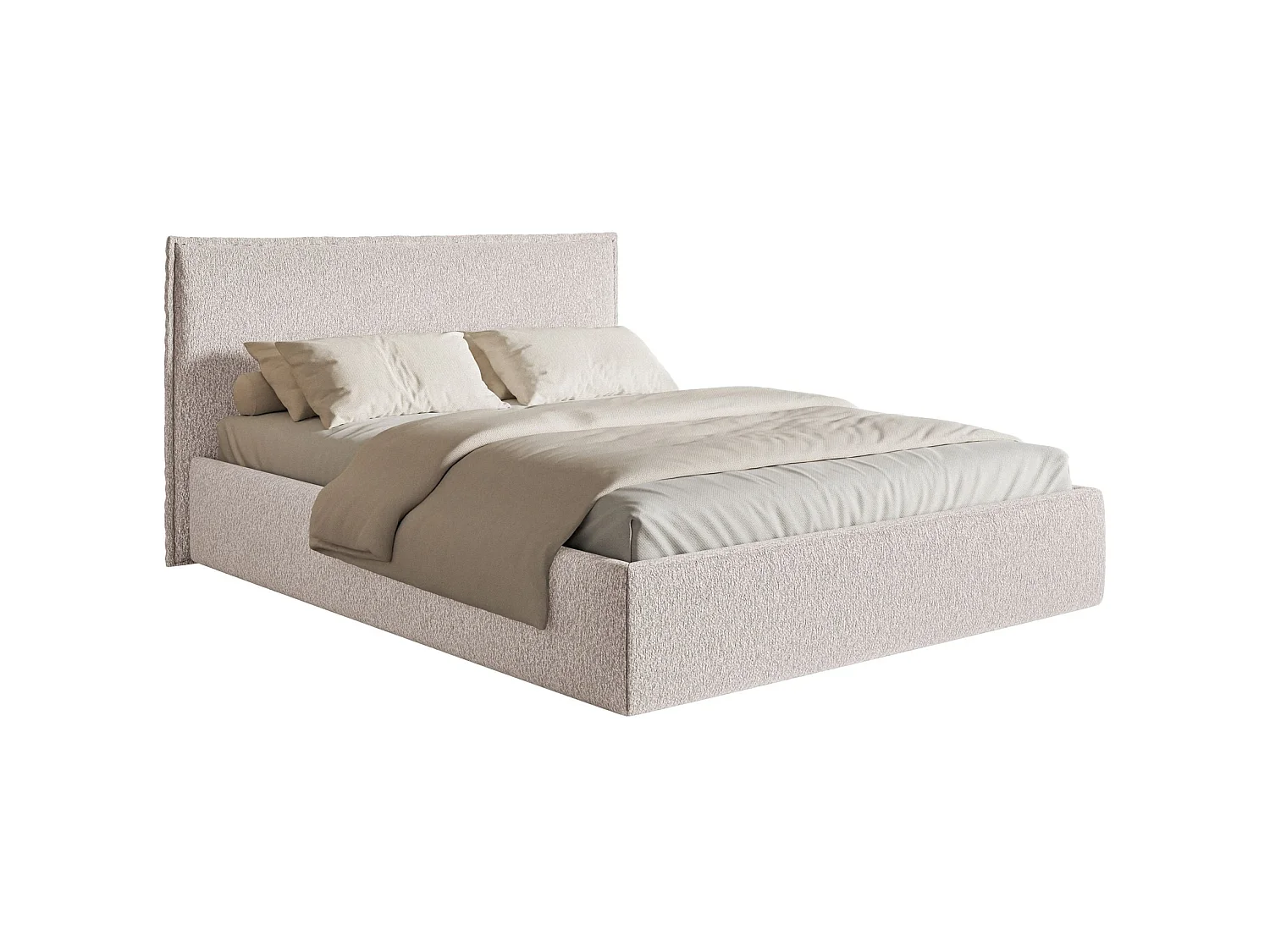 Gestoffeerd bed met opbergruimte – 180x200 cm – beige – waterafstotende chenille – SOFTIE SLIM