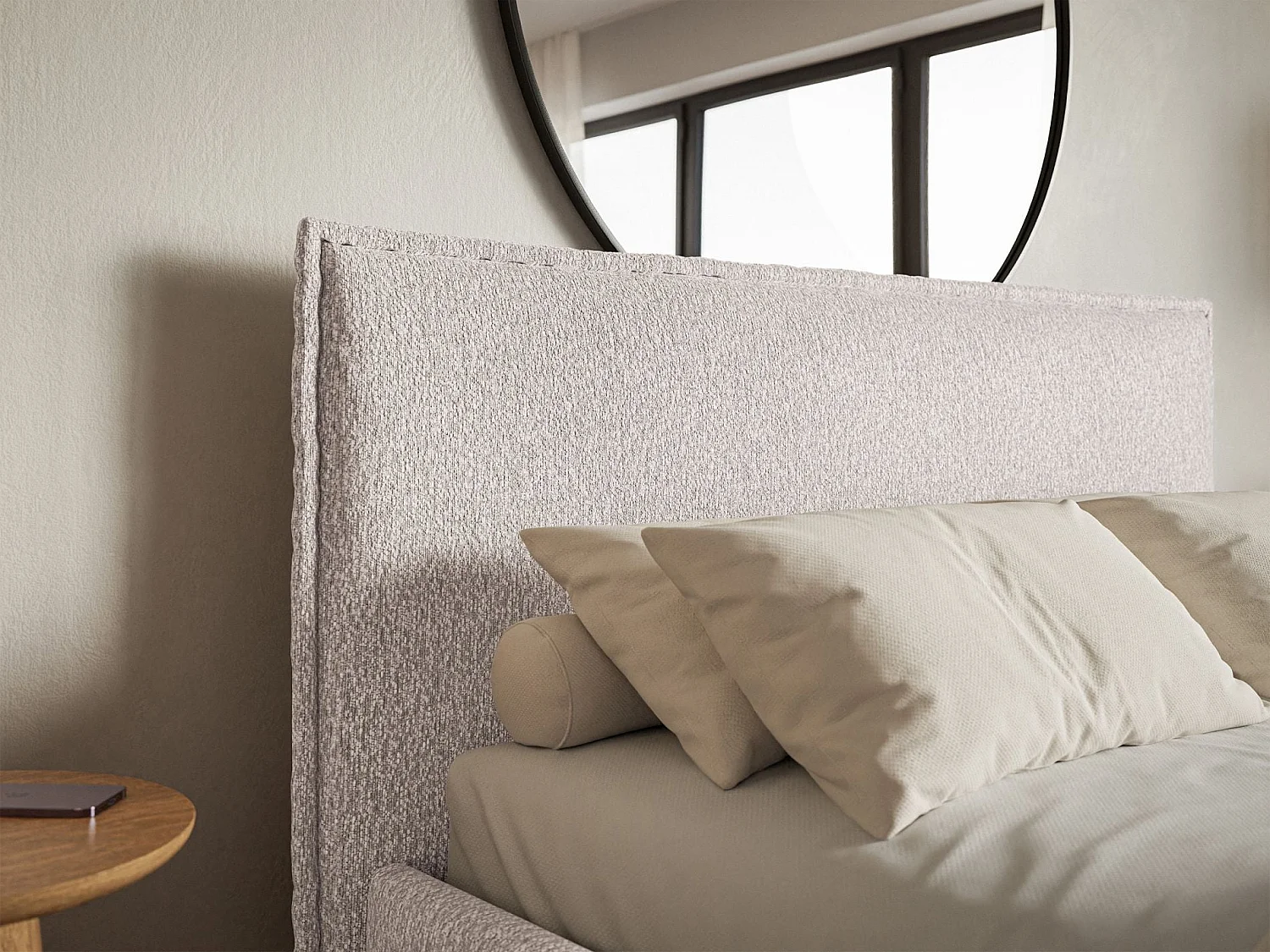 Gestoffeerd bed met opbergruimte – 180x200 cm – beige – waterafstotende chenille – SOFTIE SLIM